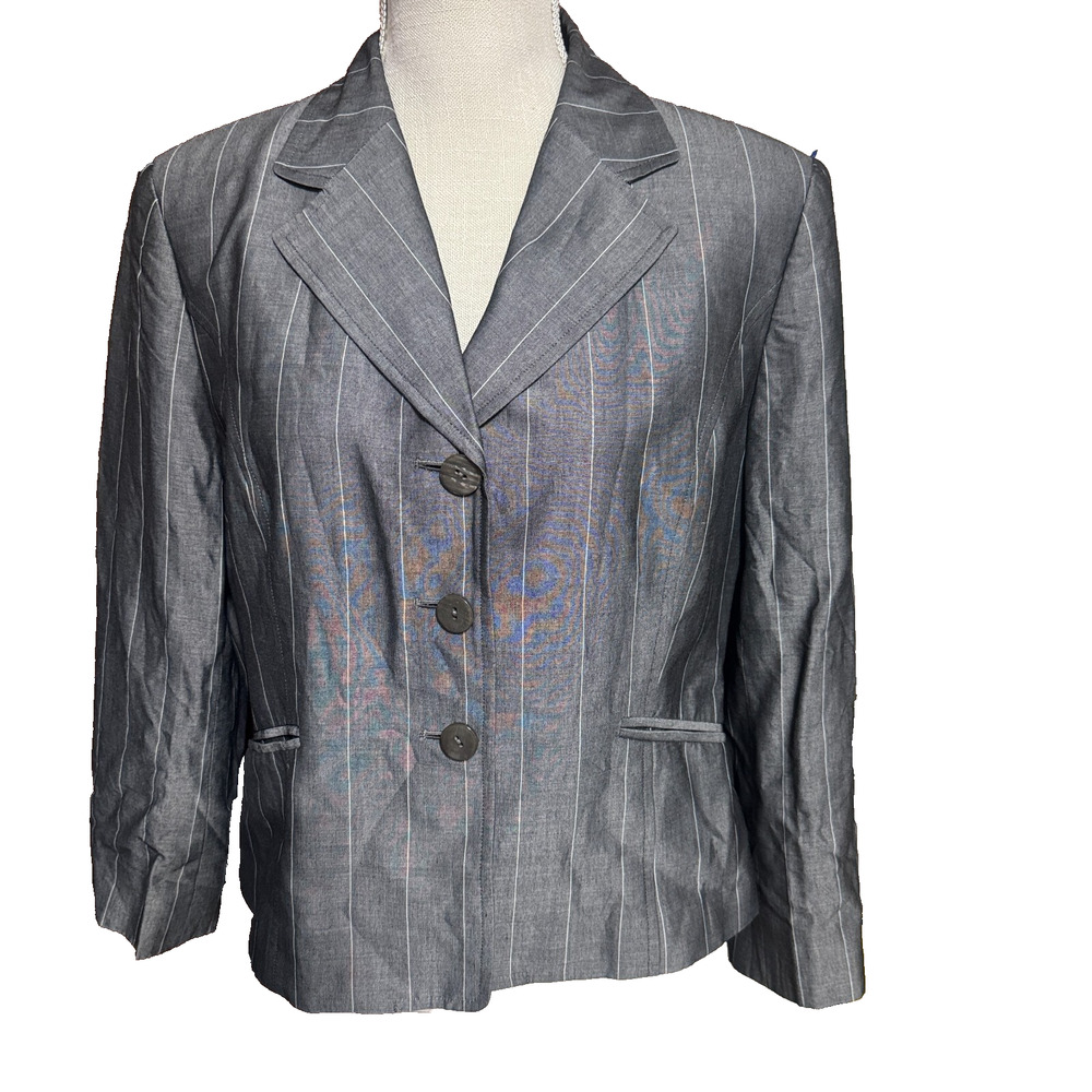 Vintage TALBOTS Jacket‎ Blazer Mohair Wool Blend Gray Pinstripe 12P petite Japan